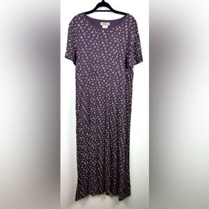 Vintage‎ Fads Dress Medium Purple Floral 90s Maxi Midi Knit Cottagecore Cotton